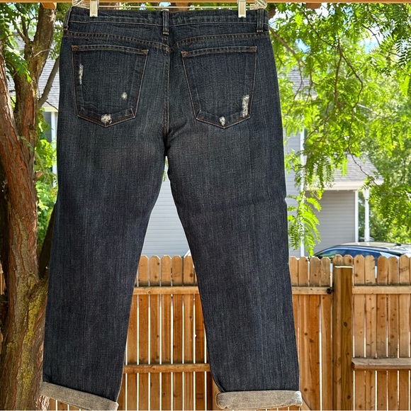 J Brand “Camille” Distressed Destroyed Dark Blue Boyfriend Jeans Crop size 30 - Picture 7 of 15